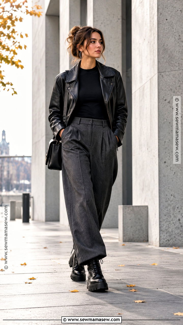 Berlin Autumn Leather Jacket And Wide Leg Pants Outfit - 20 berlin outfit autumn ideas