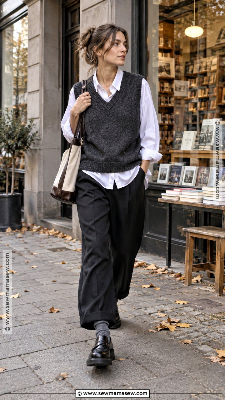 Berlin Autumn Sweater Vest And White Shirt Outfit - 20 berlin outfit autumn ideas