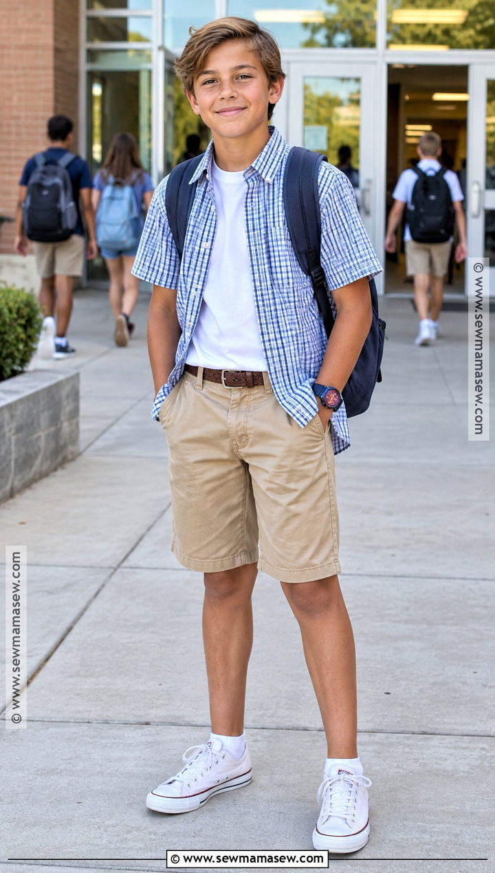 Bermuda Shorts And Button Down Shirt Outfit - 25 back to school outfits middle school 6th grade