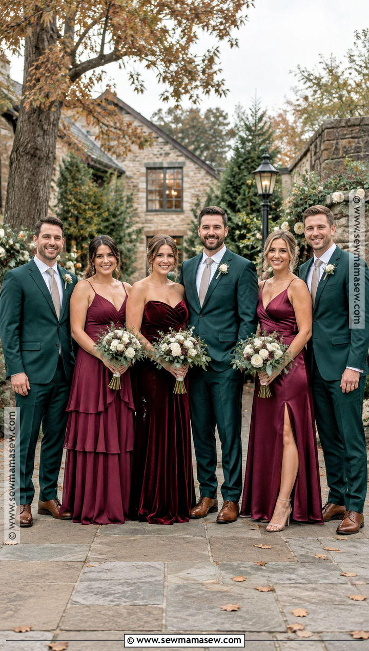 Berry Bridesmaid Dresses With Forest Green Groomsmen Suits - 15 fall wedding bridesmaid dresses and groomsmen
