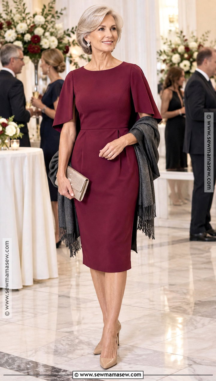 Berry Cape Sleeve Cocktail Dress - 25 fall cocktail dress ideas