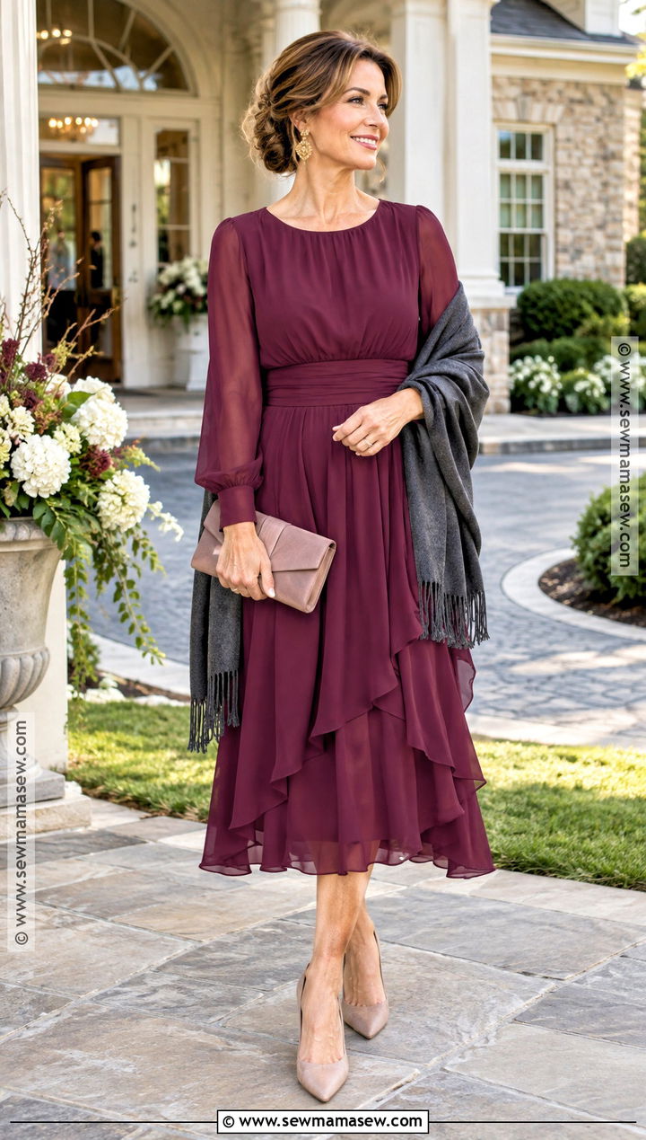 Berry Chiffon Fall Mother Of The Bride Dress - 15 fall mother of the bride dresses casual