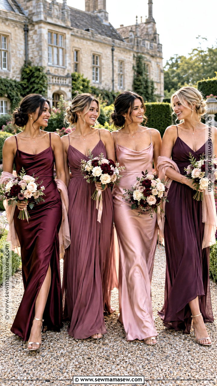 Berry Fig And Blush Bridesmaid Dresses - 20 autumn bridesmaid dresses color palettes