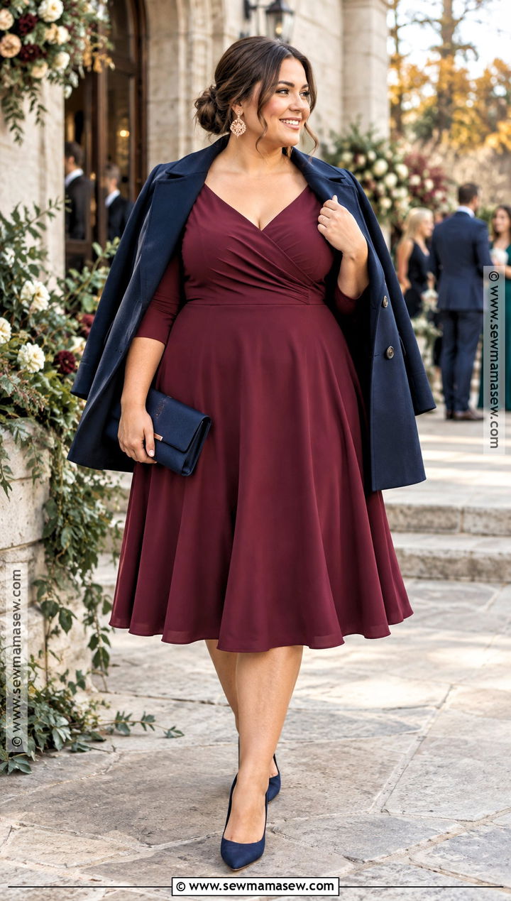 Berry Fit And Flare Fall Wedding Guest Dress - 25 fall wedding guest dress ideas for plus size