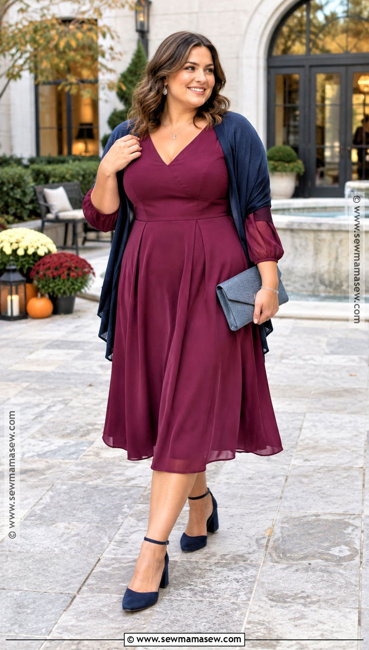 Berry Fit And Flare Fall Wedding Guest Dress - 20 casual fall wedding guest dress ideas