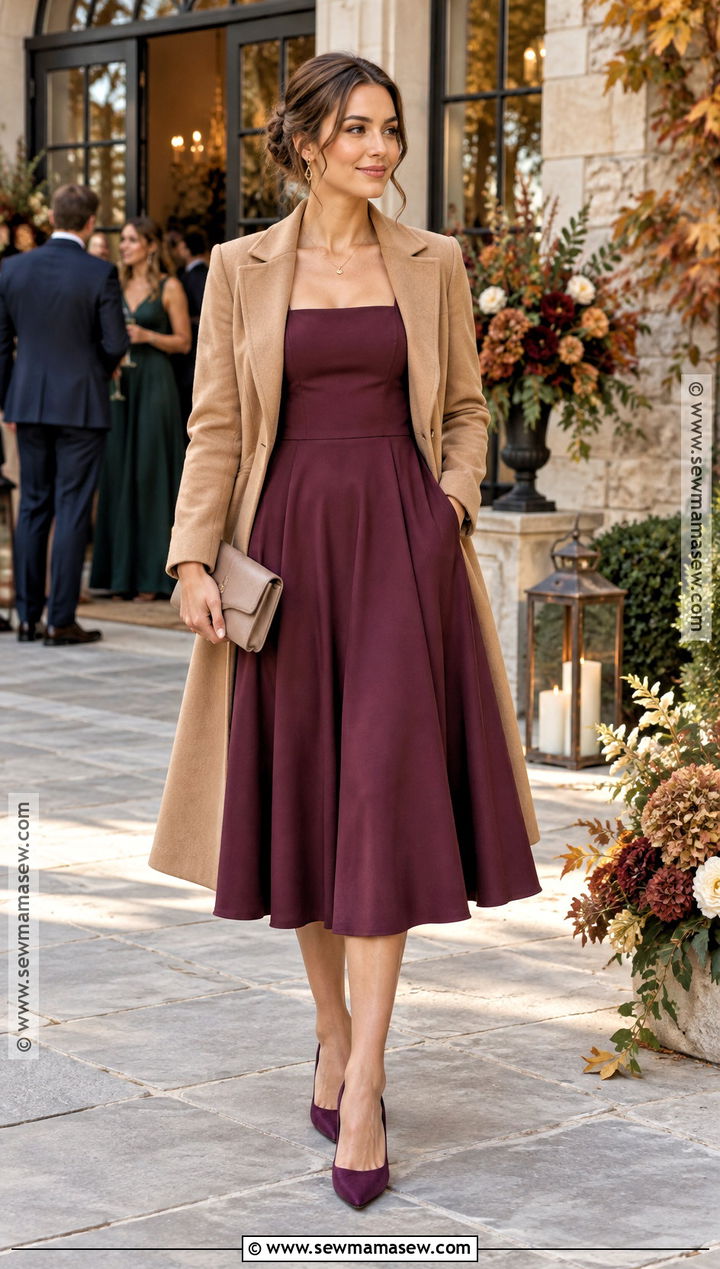 Berry Fit and Flare Wedding Guest Dress - 20 Fall Color Wedding Guest Dresses