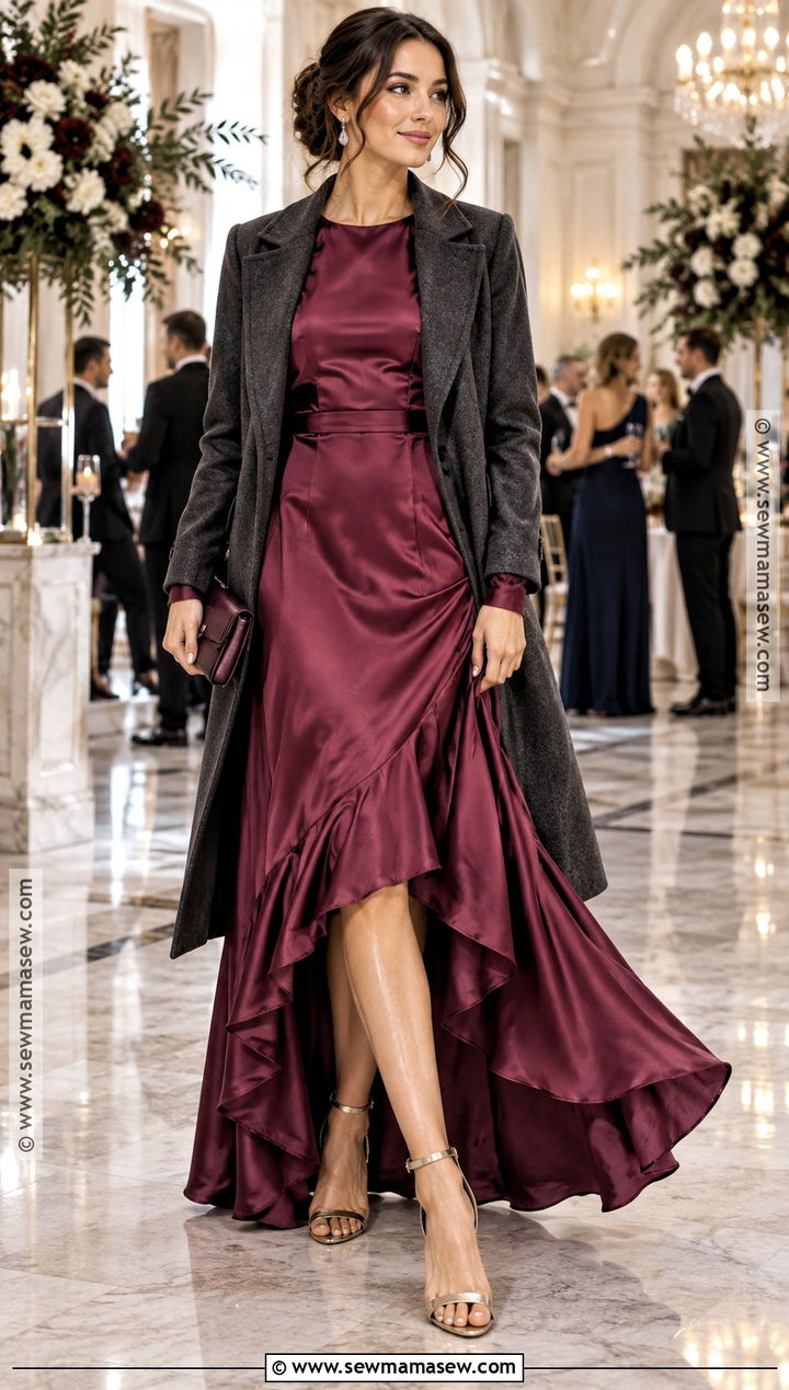 Berry High Low Dress Wedding Guest Outfit - 20 fall wedding guest outfit november ideas
