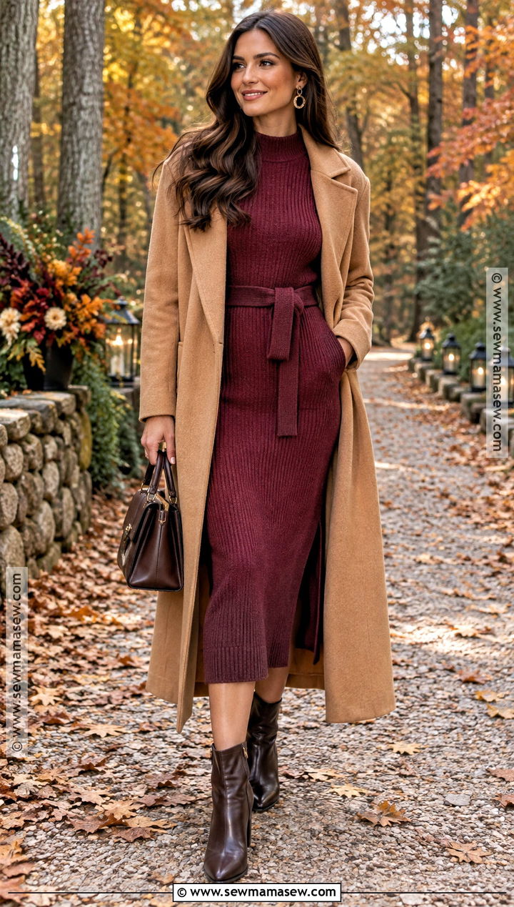 Berry Knit Midi Fall Outdoor Wedding Guest Dress - 20 fall outdoor wedding guest dress ideas