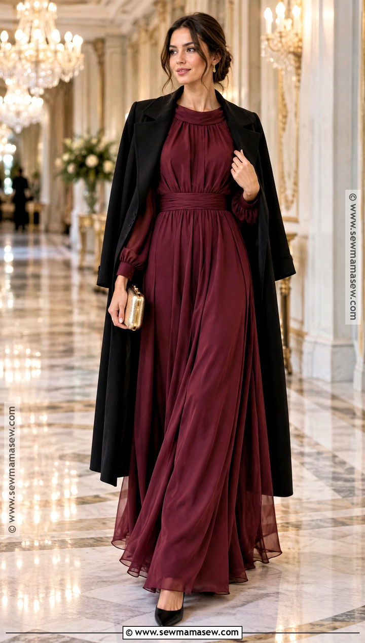 Berry Long Sleeve Maxi Dress Outfit - 15 october wedding dress ideas