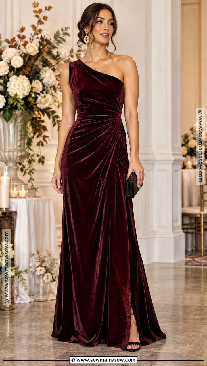 Berry One Shoulder Velvet Bridesmaid Dress - 25 fall bridesmaid dresses