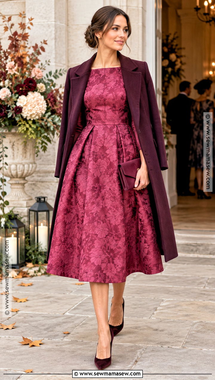 Berry Pink Jacquard Wedding Guest Dress - 20 wedding dresses guest fall