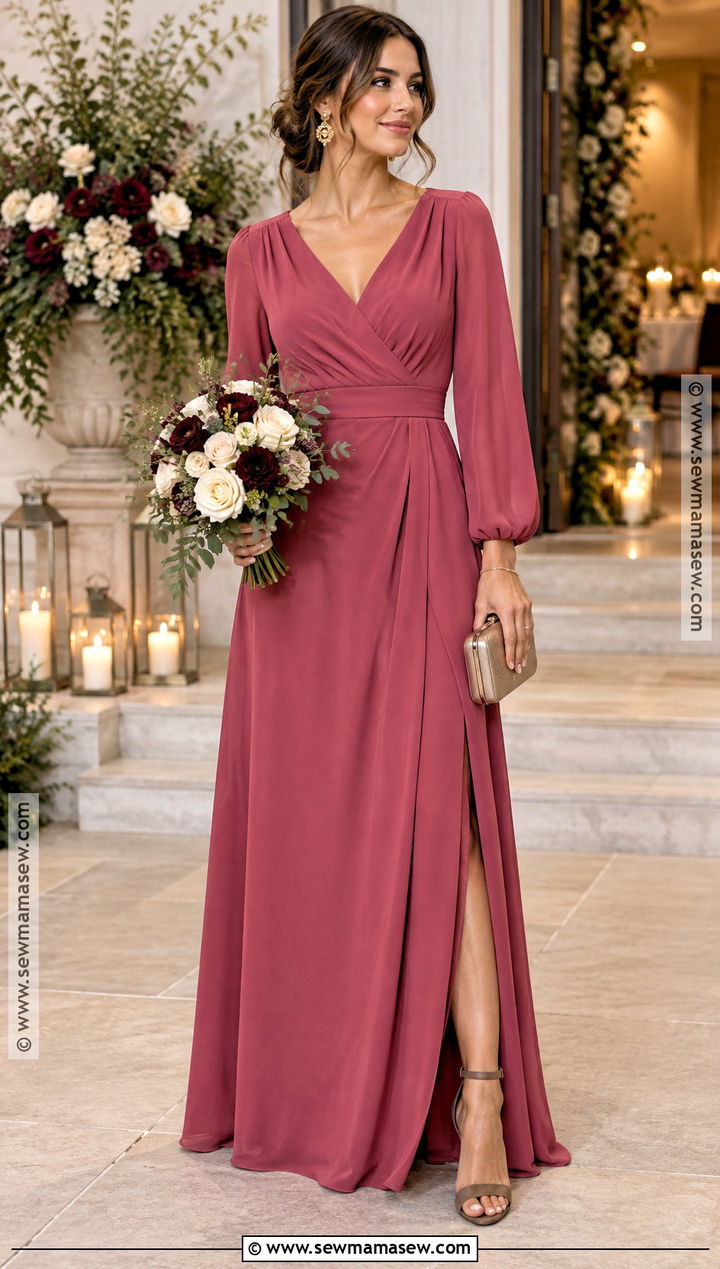 Berry Pink Long Sleeve Fall Bridesmaid Dress - 15 pink fall bridesmaid dresses
