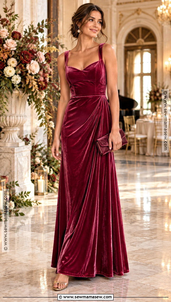 Berry Pink Velvet Bridesmaid Dress With Nude Heels - 25 bridesmaid dresses fall