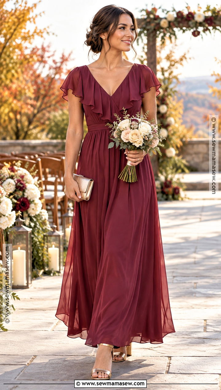 Berry Ruffle Bridesmaid Dress - 20 fall bridesmaids dresses