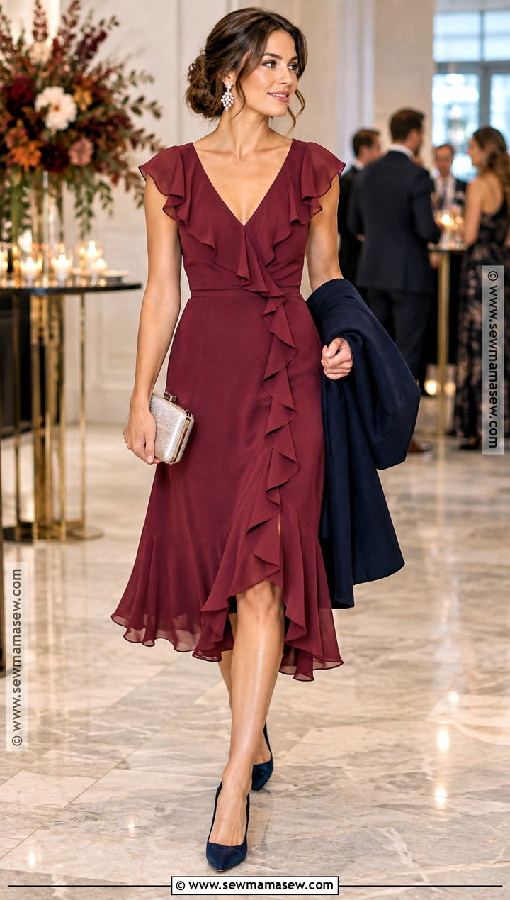 Berry Ruffle Fall Wedding Guest Dress - 15 fall wedding dress guess ideas