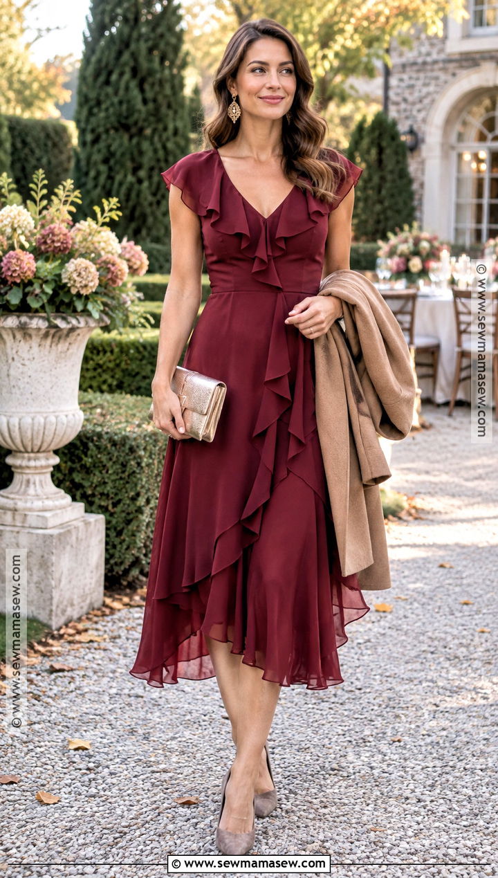 Berry Ruffle October Wedding Guest Dress - 20 october wedding dresses guest