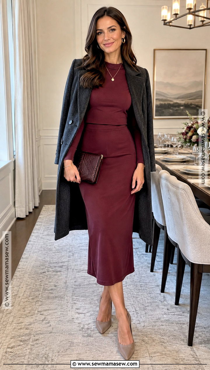 Berry Two Piece Set Fall Rehearsal Outfit - 20 fall wedding rehearsal outfit ideas
