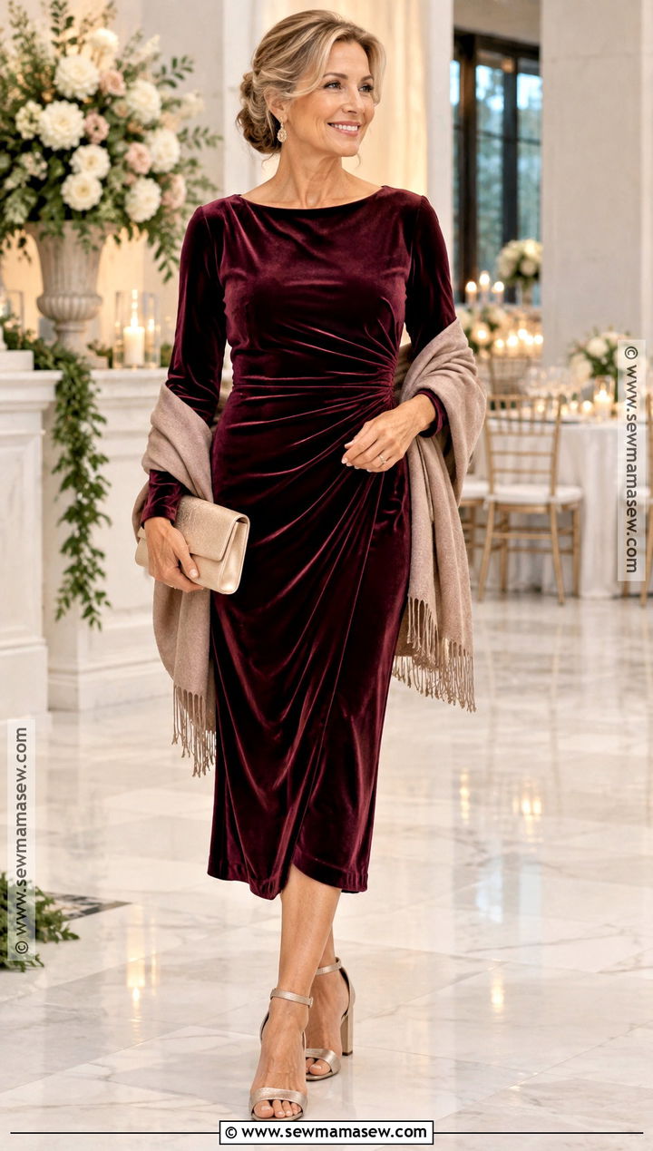 Berry Velvet Mother Of The Bride Midi Dress - 15 November Mother Of The Bride Dress Ideas