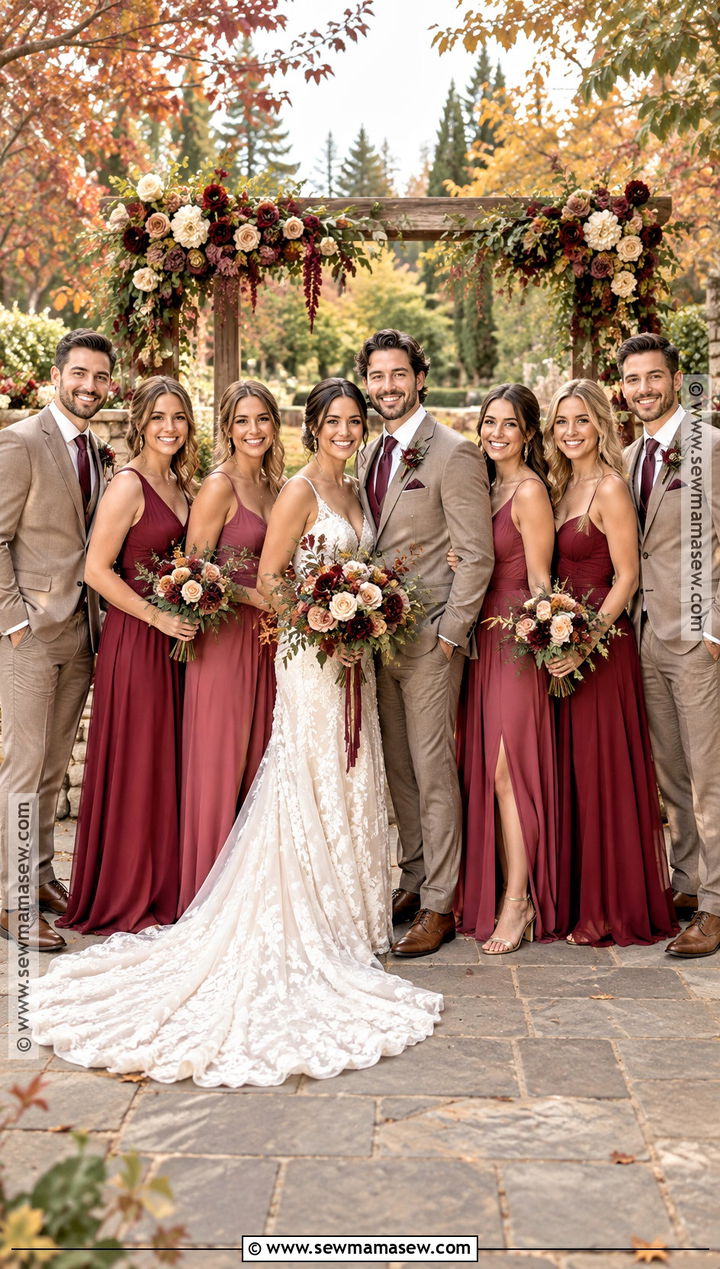 Berry and Taupe Fall Wedding Party Attire - 15 fall wedding party attire color palettes ideas