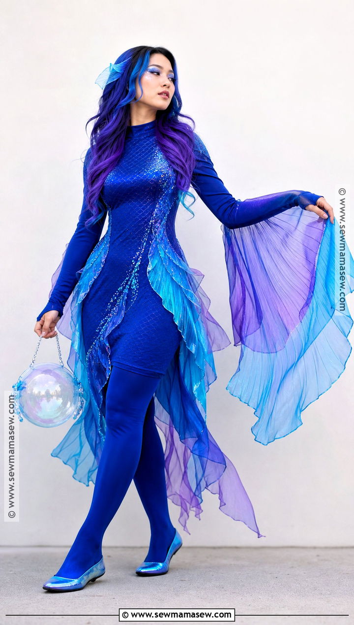 Betta Fish Costume With Flowing Blue Fins - 30 Fish Costume Ideas for Women