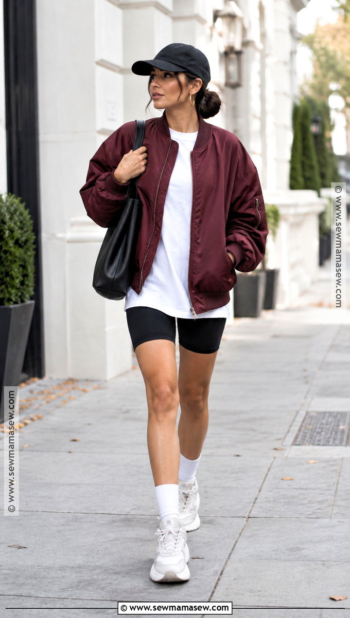 Bike Shorts With Oversized Jacket Fall Outfit - 20 Fall Outfit With Shorts Ideas