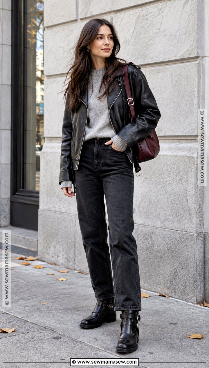 Biker Boots With Black Jeans And Leather Jacket - 15 Casual Fall Boot Styles