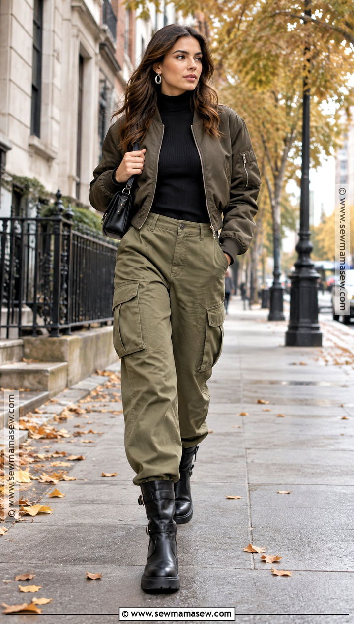 Biker Boots With Cargo Pants And Fitted Turtleneck - 25 biker boots outfit fall