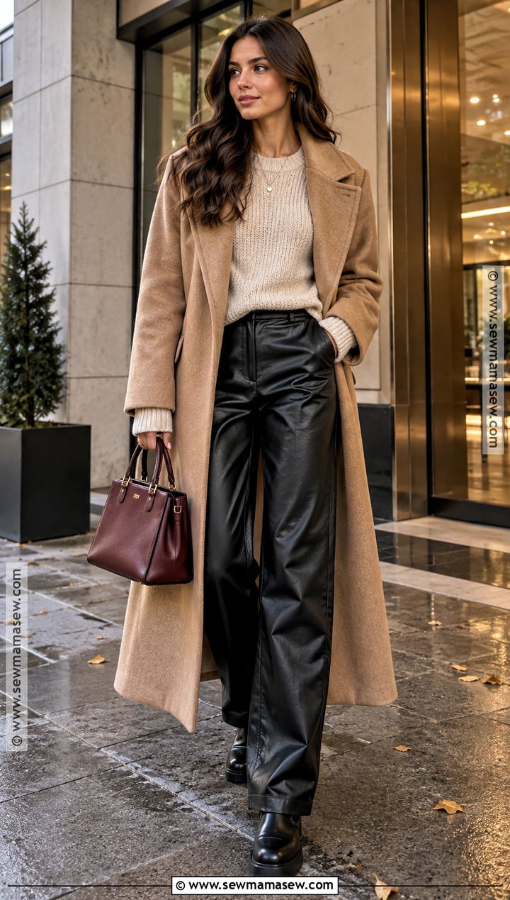 Biker Boots With Faux Leather Pants And Wool Coat - 25 biker boots outfit fall