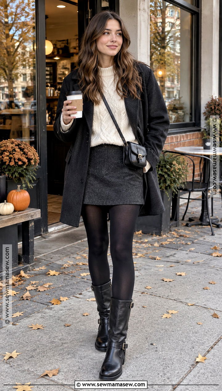 Biker Boots With Mini Skirt And Chunky Knit Sweater - 25 biker boots outfit fall