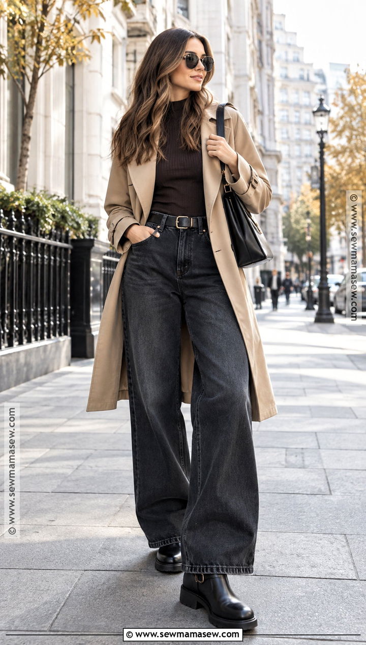 Biker Boots With Wide Leg Jeans And Trench Coat - 25 biker boots outfit fall