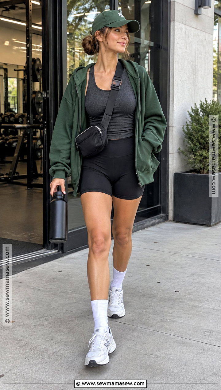 Biker Shorts And Oversized Hoodie Gym Outfit - 20 fall gym outfit ideas