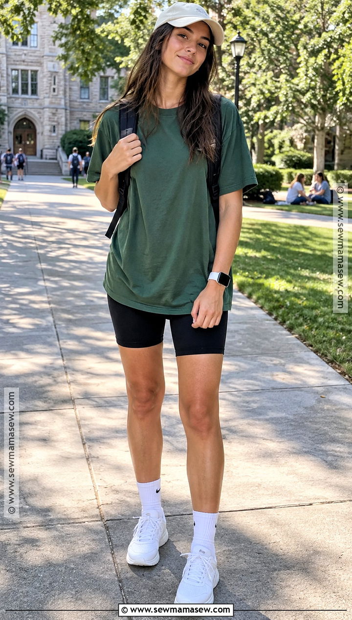 Biker Shorts And Oversized T Shirt Outfit - 15 Back To School Fits 2026