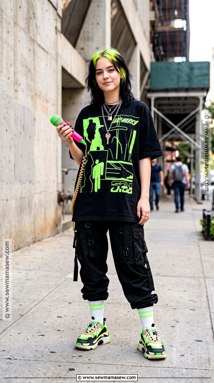 Billie Eilish Neon Streetwear Costume - 30 musician costume ideas