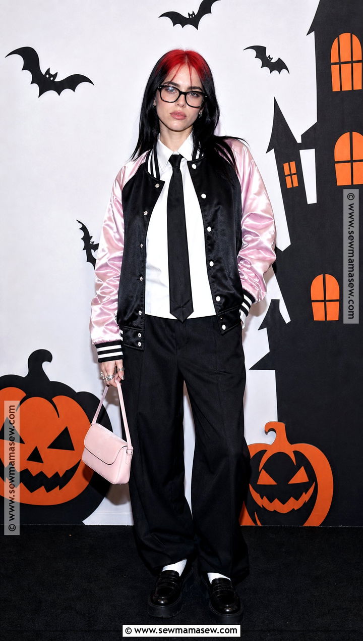 Billie Eilish Pink Varsity Jacket Costume - 30 billie eilish halloween costume ideas