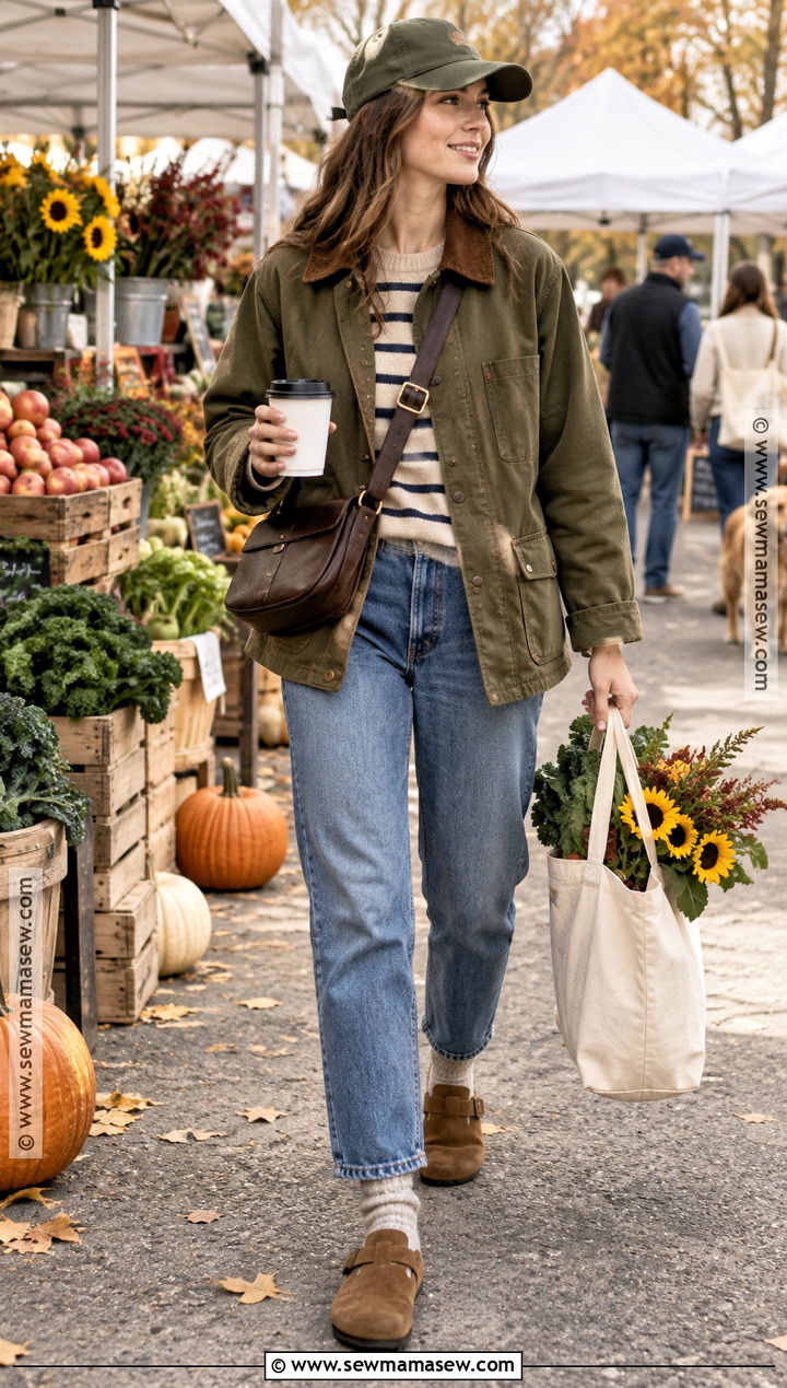 Birkenstock Boston Clogs With Barn Jacket And Jeans - 20 birkenstock fall outfit ideas