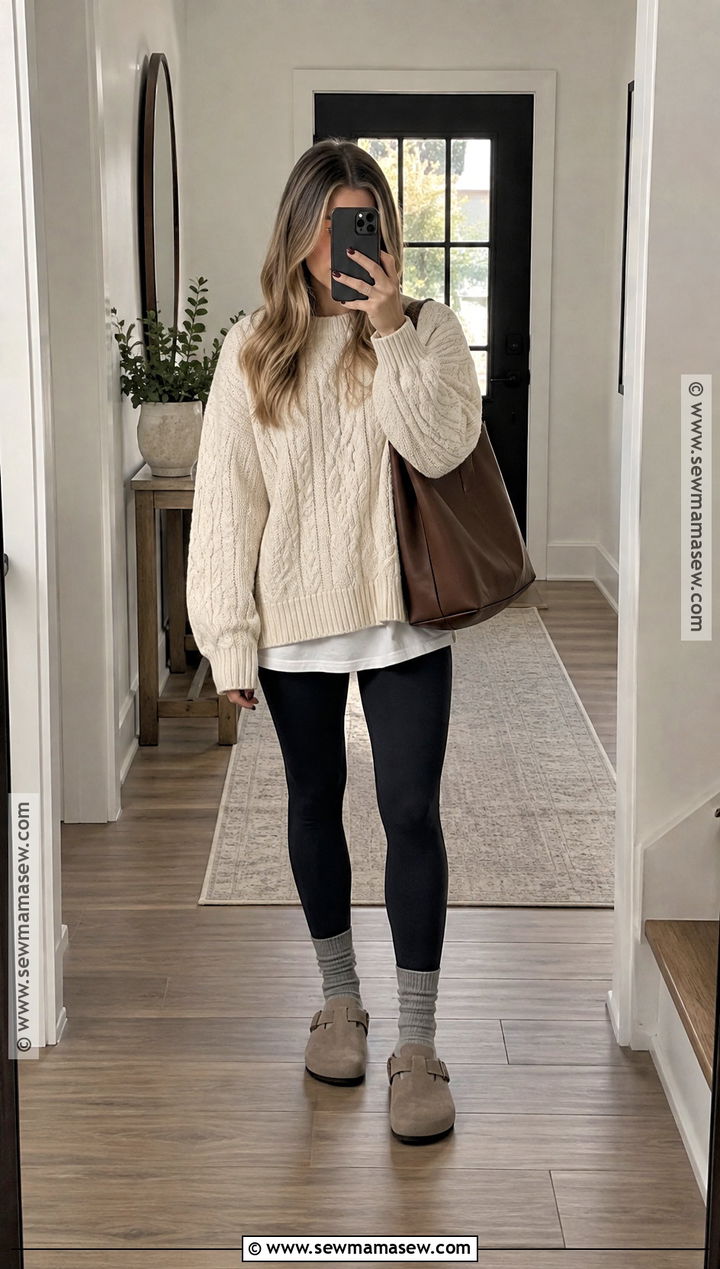 Birkenstock Boston Clogs With Leggings And Oversized Sweater - 15 fall outfits 2026 birkenstock