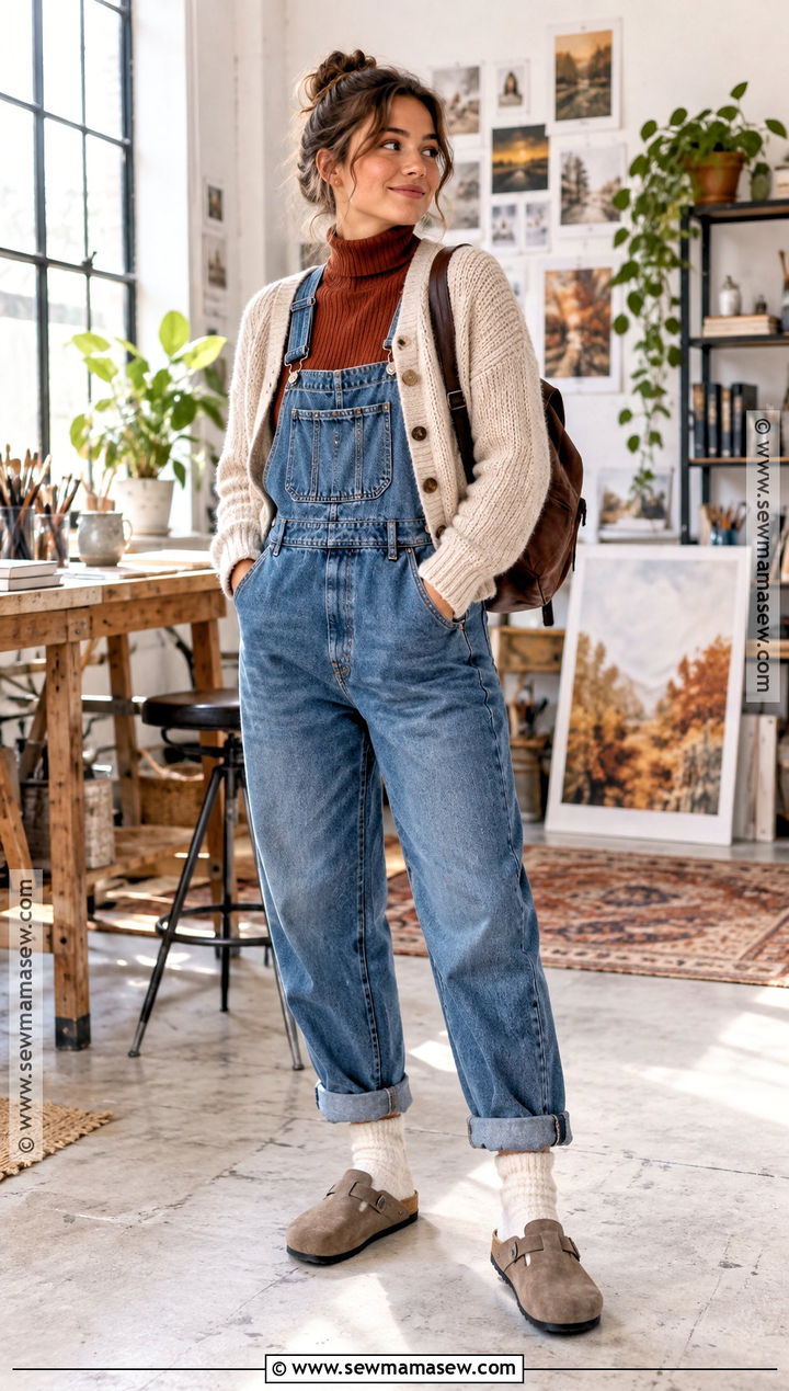 Birkenstock Boston Clogs With Overalls And Turtleneck - 20 birkenstock fall outfit ideas