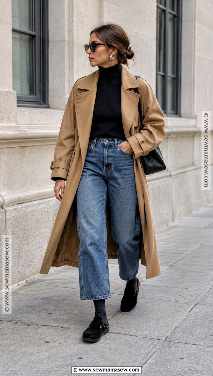 Birkenstock Boston With Barrel Jeans And Trench Coat - 20 birkenstock boston outfit fall ideas