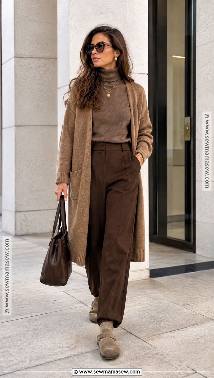 Birkenstock Boston With Brown Monochrome Layers - 20 birkenstock boston outfit fall ideas
