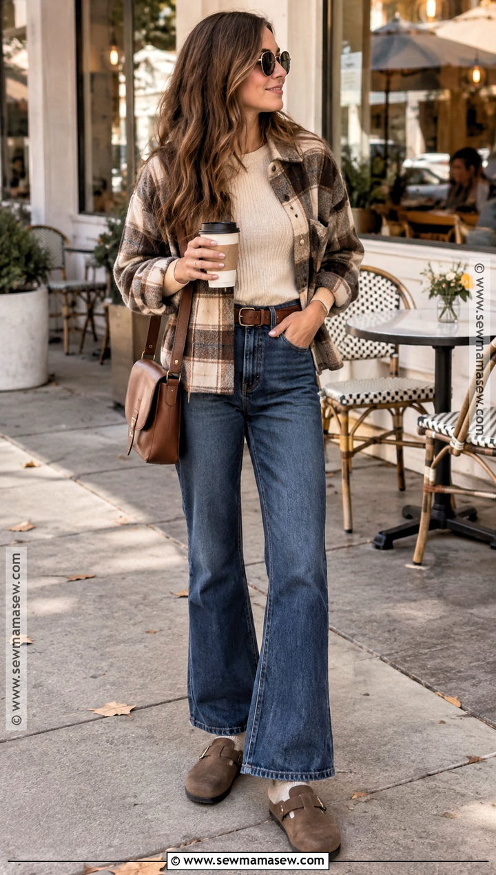 Birkenstock Boston With Flared Jeans And Shacket - 20 birkenstock boston outfit fall ideas