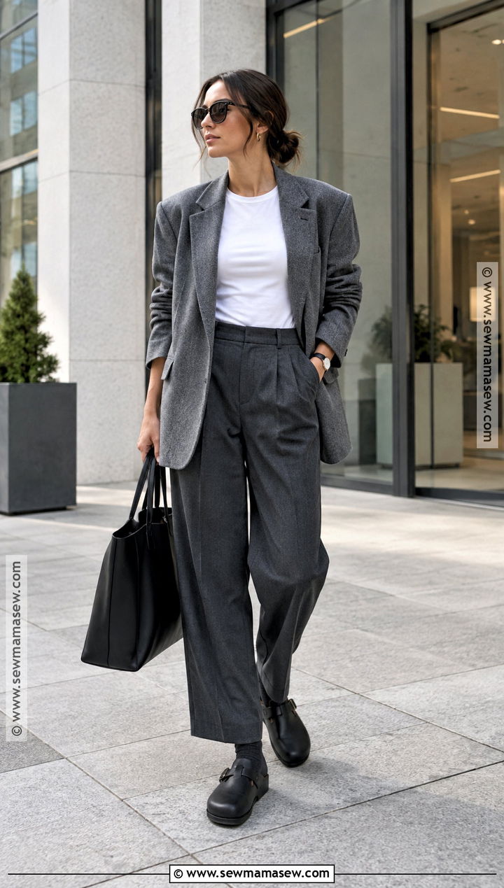 Birkenstock Boston With Tailored Trousers And Blazer - 20 birkenstock boston outfit fall ideas