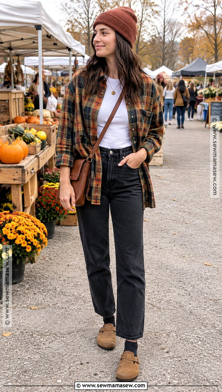 Birkenstock Clogs With Black Jeans And Flannel Shirt - 15 outfits with birkenstock clogs fall