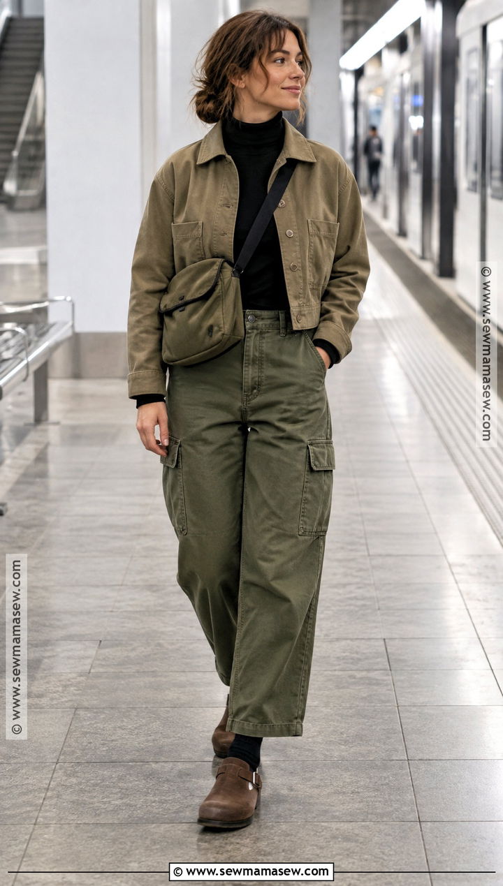Birkenstock Tokio Clogs With Utility Jacket And Cargo Pants - 20 birkenstock fall outfit ideas