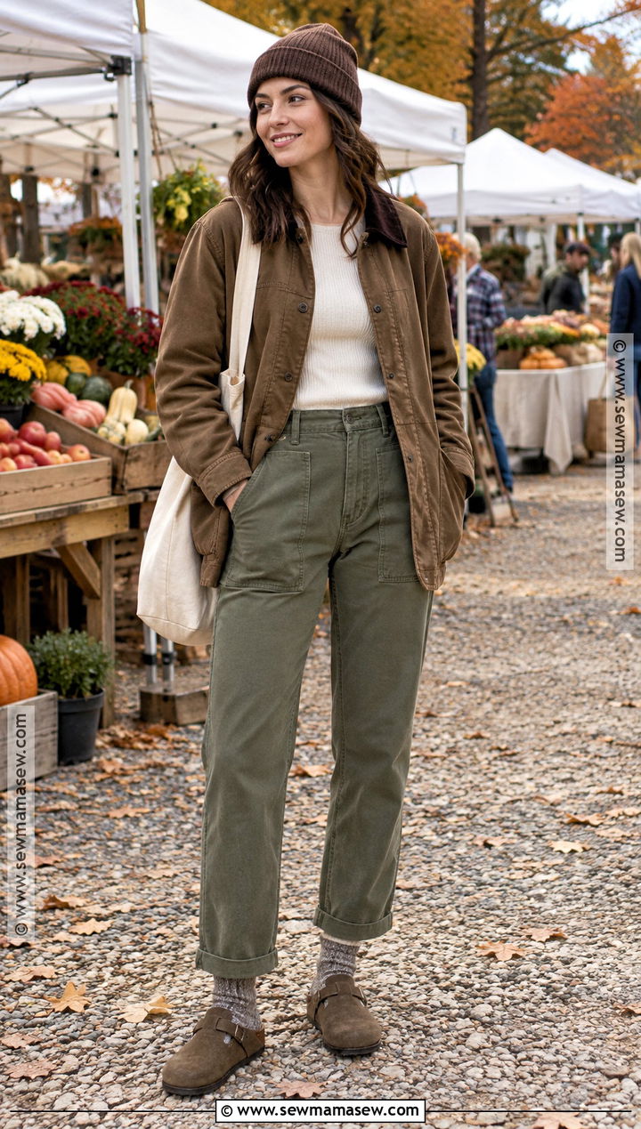 Birkenstock Tokio Clogs With Utility Pants And Barn Jacket - 15 fall outfits 2026 birkenstock