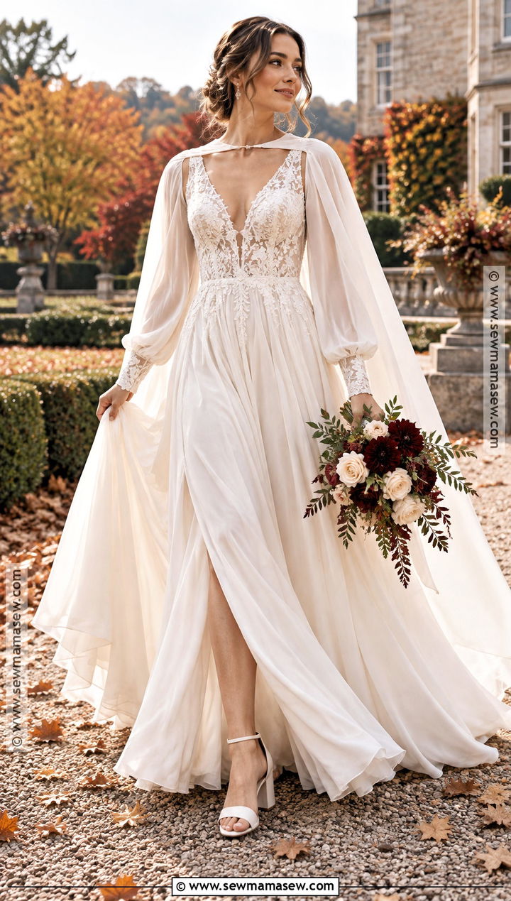 Bishop Sleeve Boho Wedding Dress - 20 boho fall wedding dress ideas