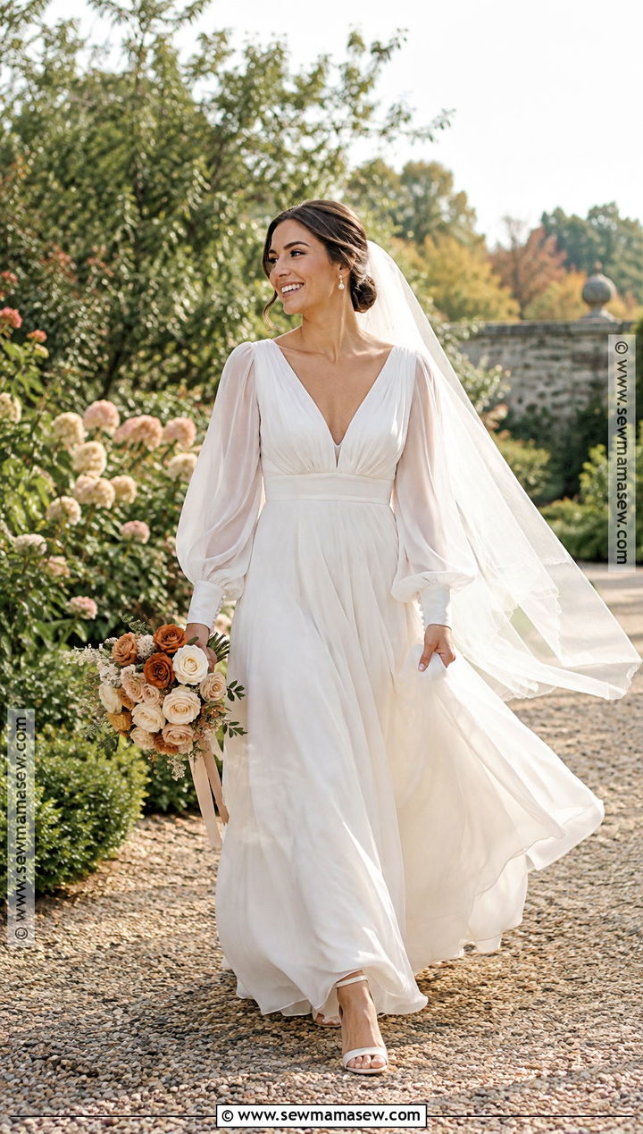 Bishop Sleeve Chiffon Wedding Dress - 15 fall long sleeve wedding dress ideas