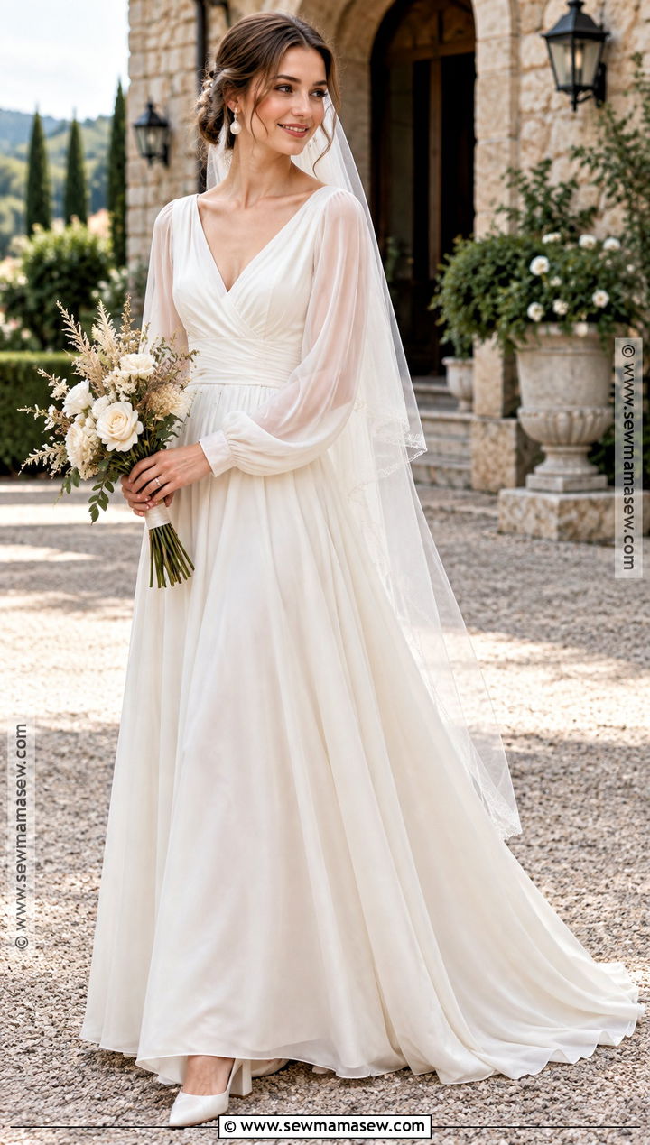 Bishop Sleeve Fall Wedding Dress - 20 romantic fall wedding dress ideas