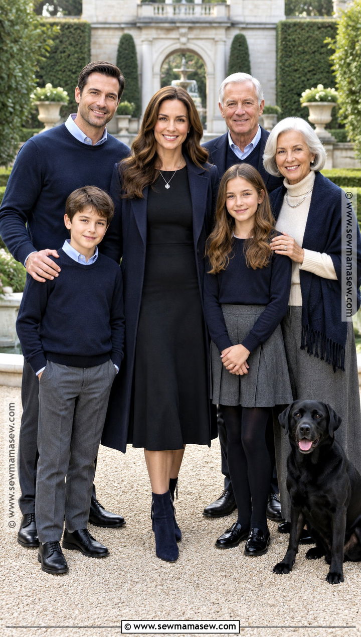 Black A Line Dress With Navy Family Outfits - 15 Black Dress Fall Photoshoot Ideas for Family