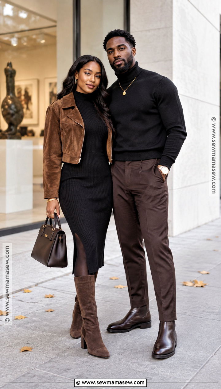 Black And Brown Couple Autumn Outfit - 15 couples autumn outfits