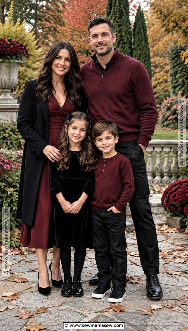 Black And Burgundy Fall Family Photo Outfit - 15 fall family photos wearing black ideas